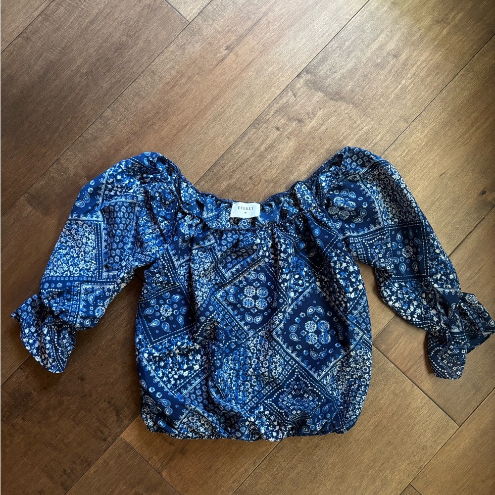 Everly Navy Patterned Blouse